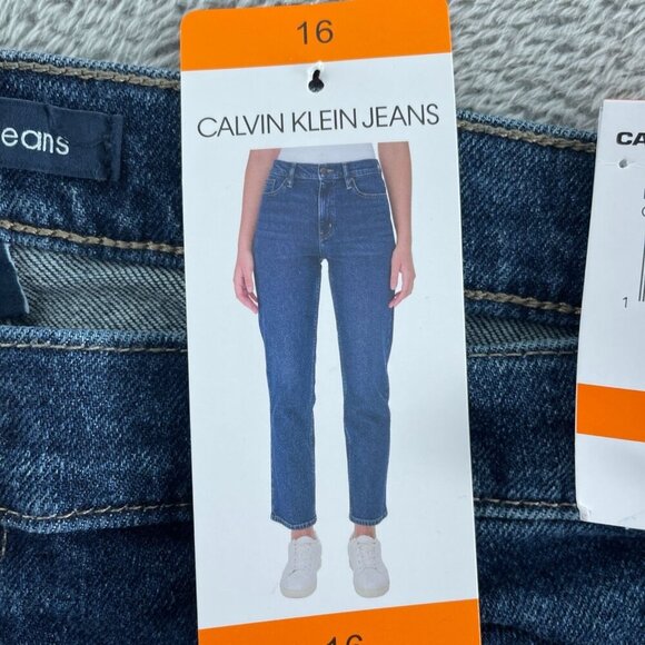 Calvin Klein Womens Straight-Leg Mid-Rise Jeans Size 16 Dark Blue NWT 3399 - Picture 5 of 12